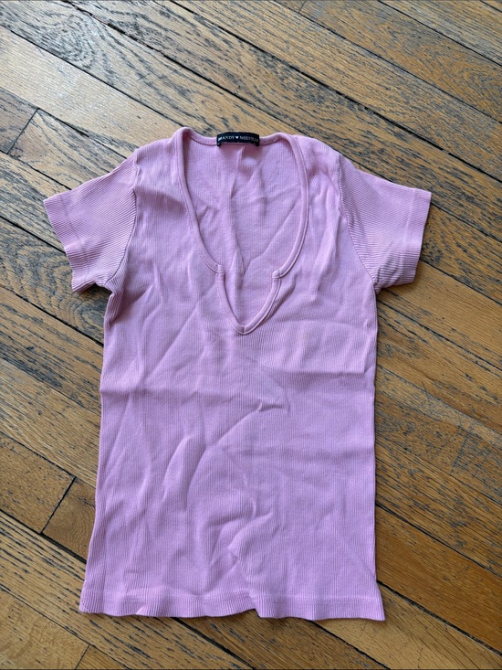 Brandy Melville Tops - Brandy Melville Lavender Ribbed V-Neck Short Sleeve Tee